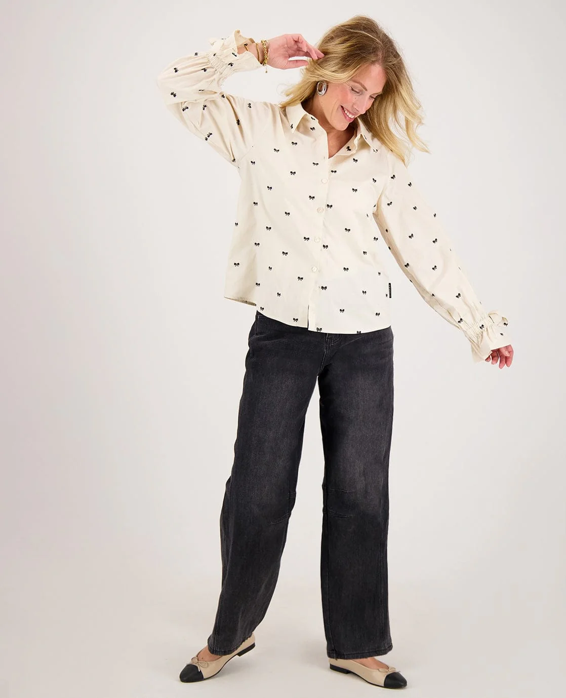 Blouse Elaine | Greige/Zwart - Image 6