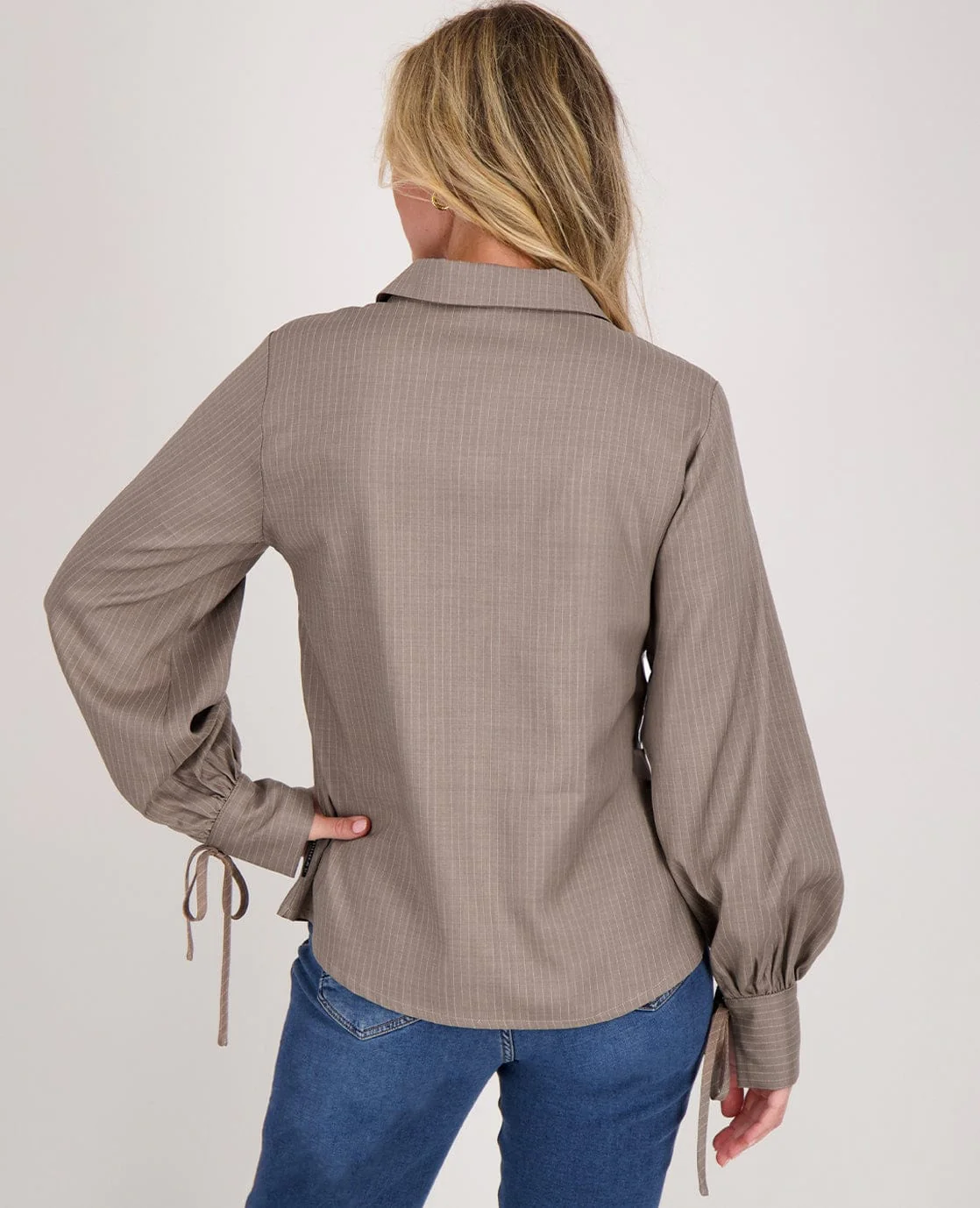 Blouse Pinstripe | Taupe/Wit - Image 5