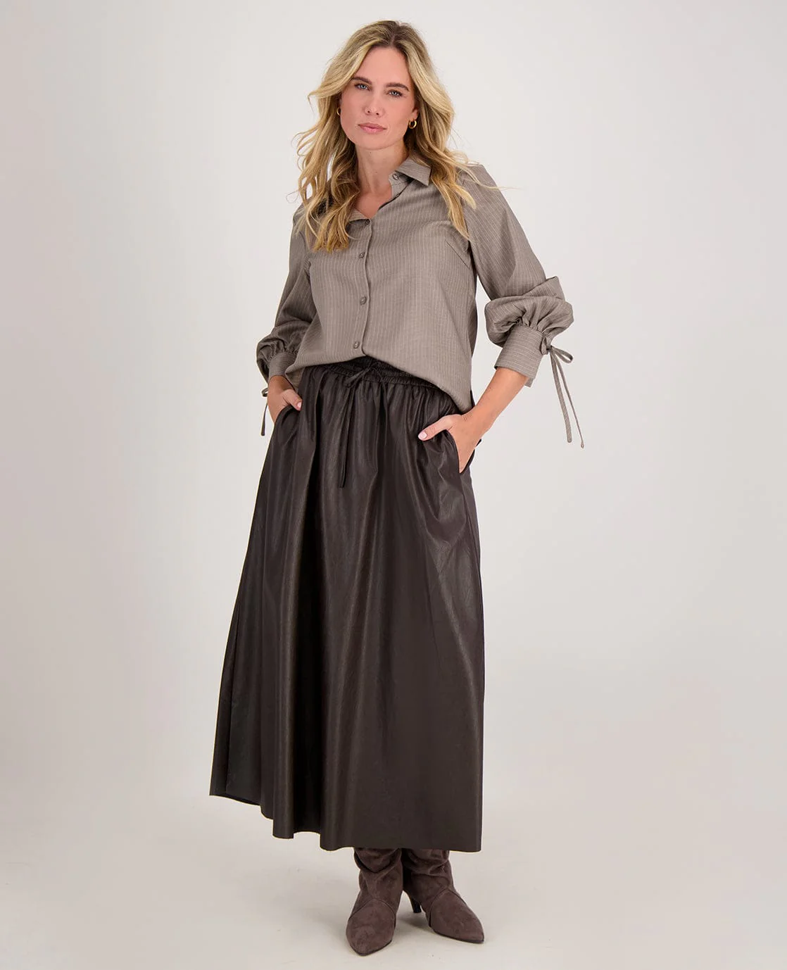 Blouse Pinstripe | Taupe/Wit - Image 6