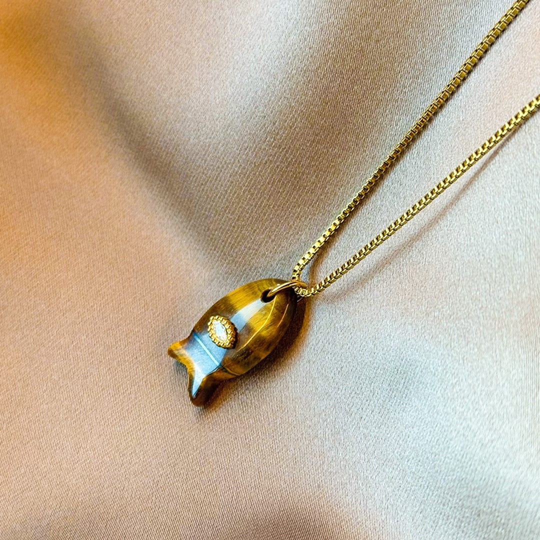 Necklace Fish Charm | Goud / Bruin - Image 3