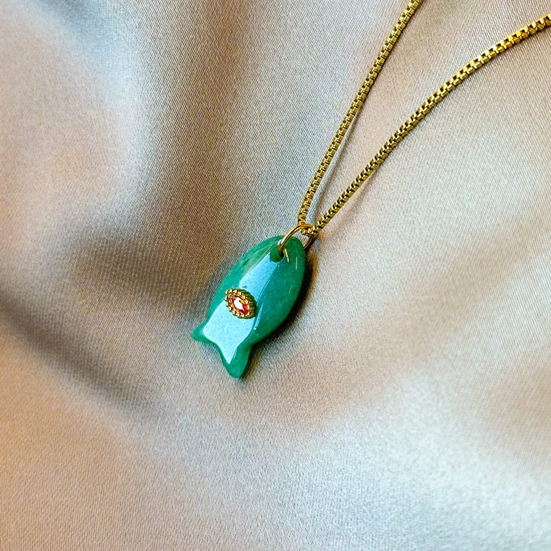 Necklace Fish Charm | Goud / Groen - Image 3
