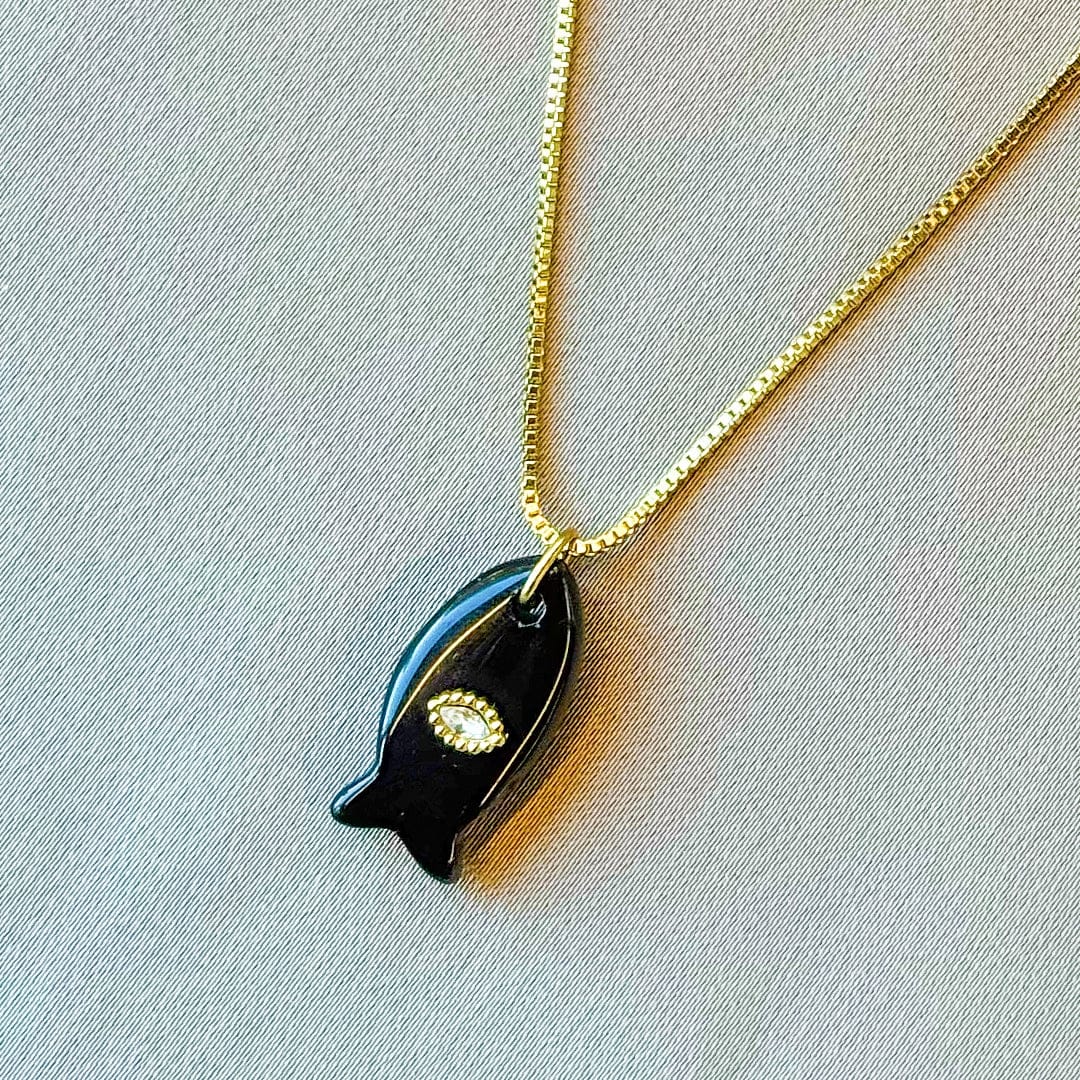 Necklace Fish Charm | Goud / Zwart - Image 3