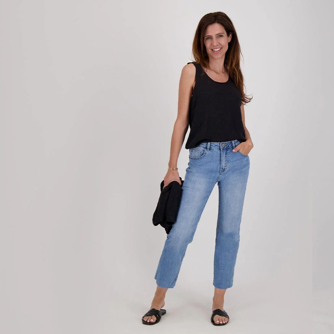 Pant Flare 7/8 Stretch Denim | Medium Denim Blue - Image 9