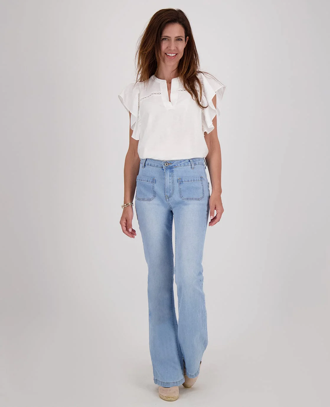 Pant Flare Stretch Denim | Light Blue Denim - Image 8