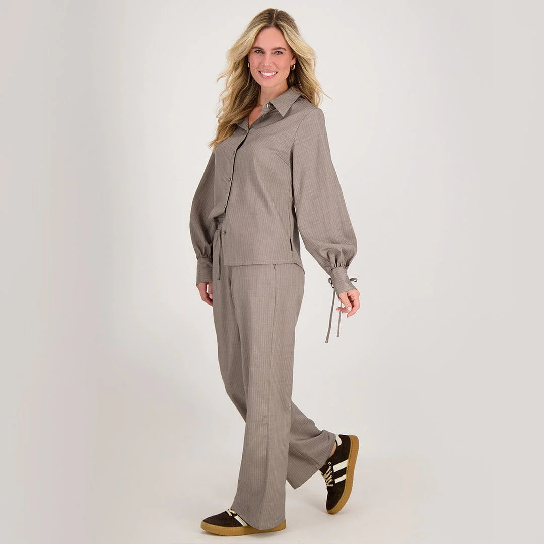 Pant Pinstripe Straight | Taupe/Wit - Image 11