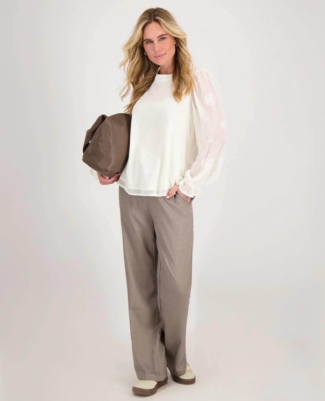 Pant Pinstripe Straight | Taupe/Wit - Image 7