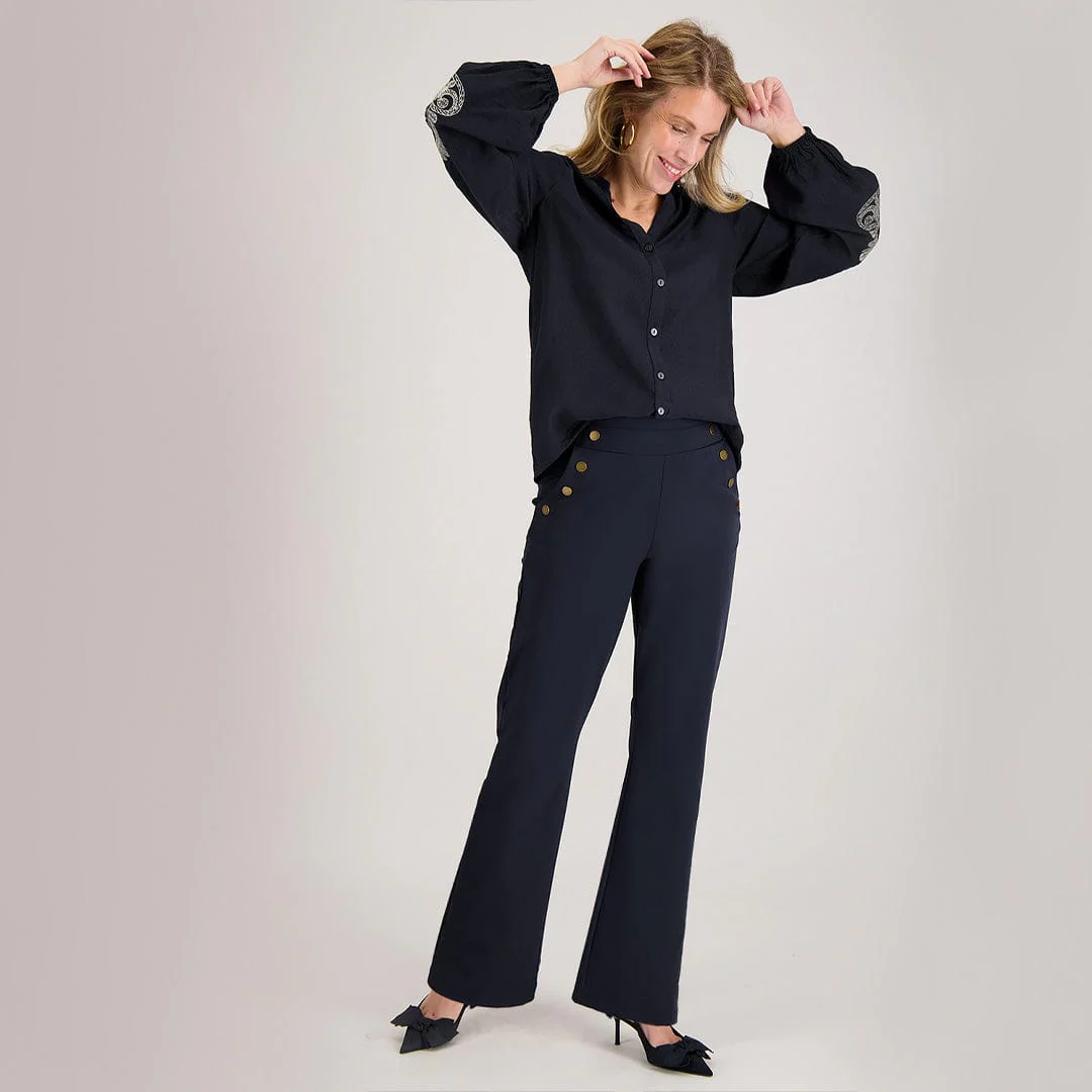 Pant Straight Buttons Travel | Donkerblauw - Image 9
