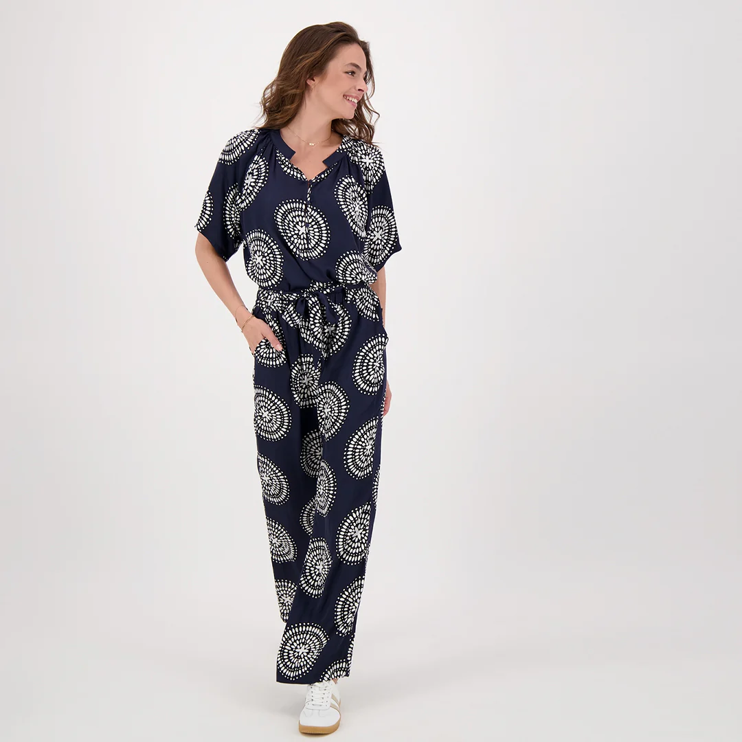 Pant Straight | Donkerblauw/Porselein wit