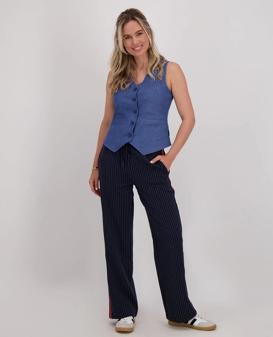 Pant Straight Pinstripe | Donkerblauw / Off White - Image 7