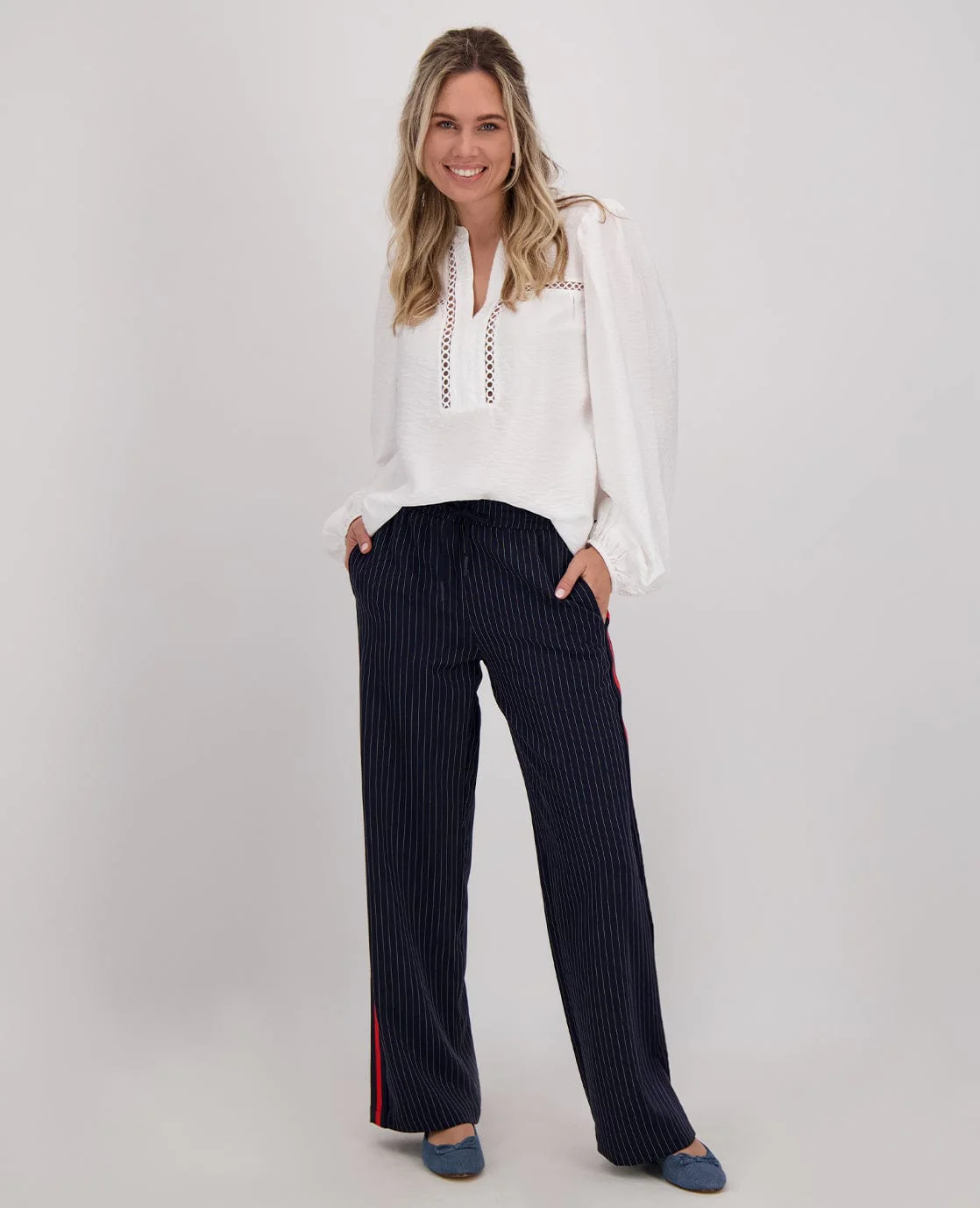 Pant Straight Pinstripe | Donkerblauw / Off White - Image 8
